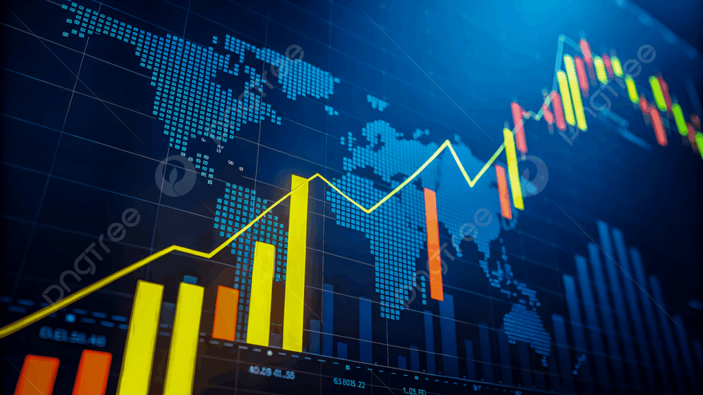 글로벌 증시 상승 그래프와 원자재 가격 상승 일러스트