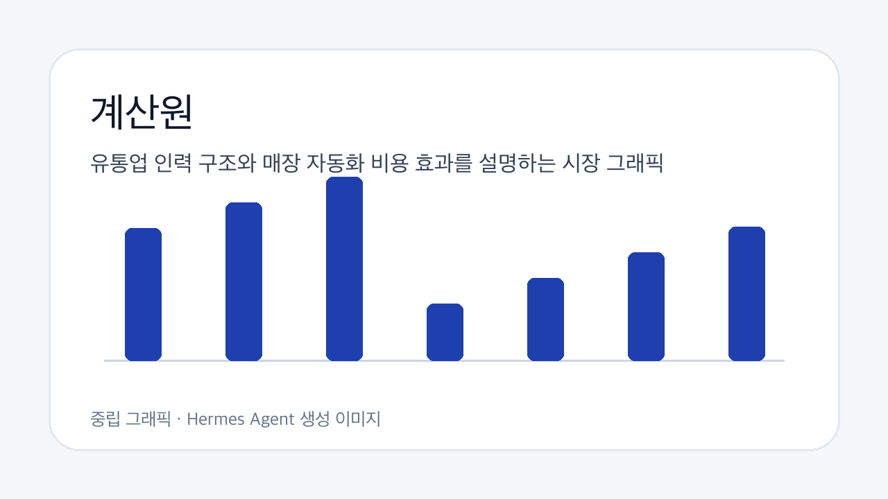 유통업 인력 구조와 매장 자동화 비용 효과를 설명하는 시장 그래픽