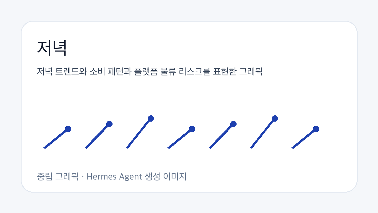 저녁 트렌드와 소비 패턴과 플랫폼 물류 리스크를 표현한 그래픽