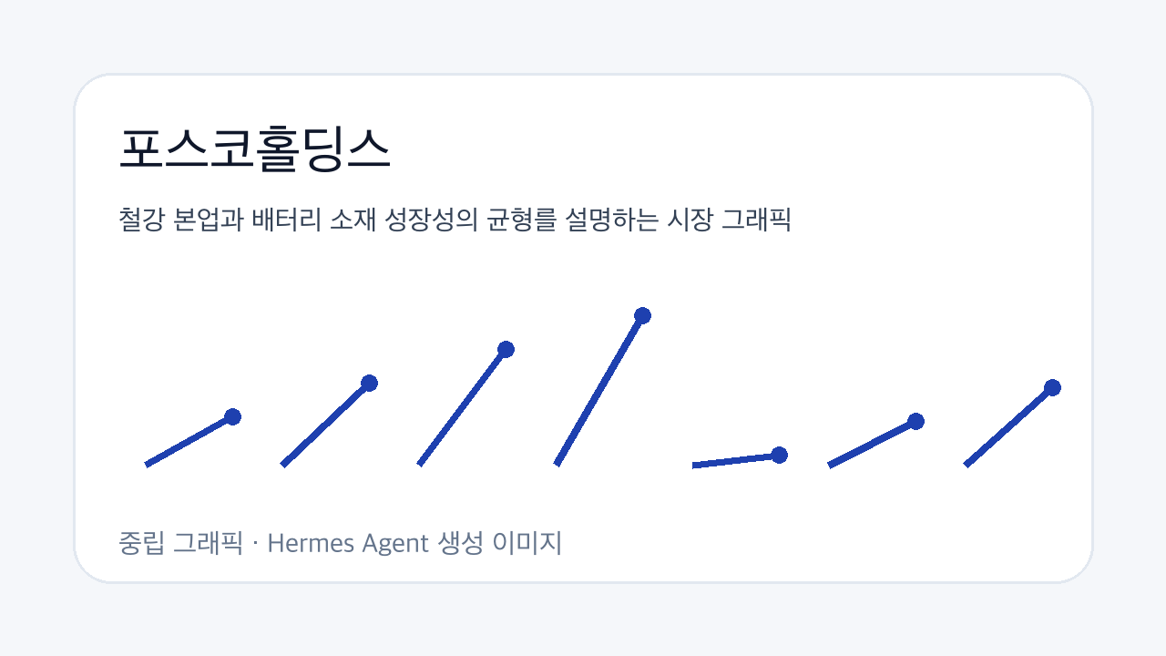 철강 본업과 배터리 소재 성장성의 균형를 설명하는 시장 그래픽