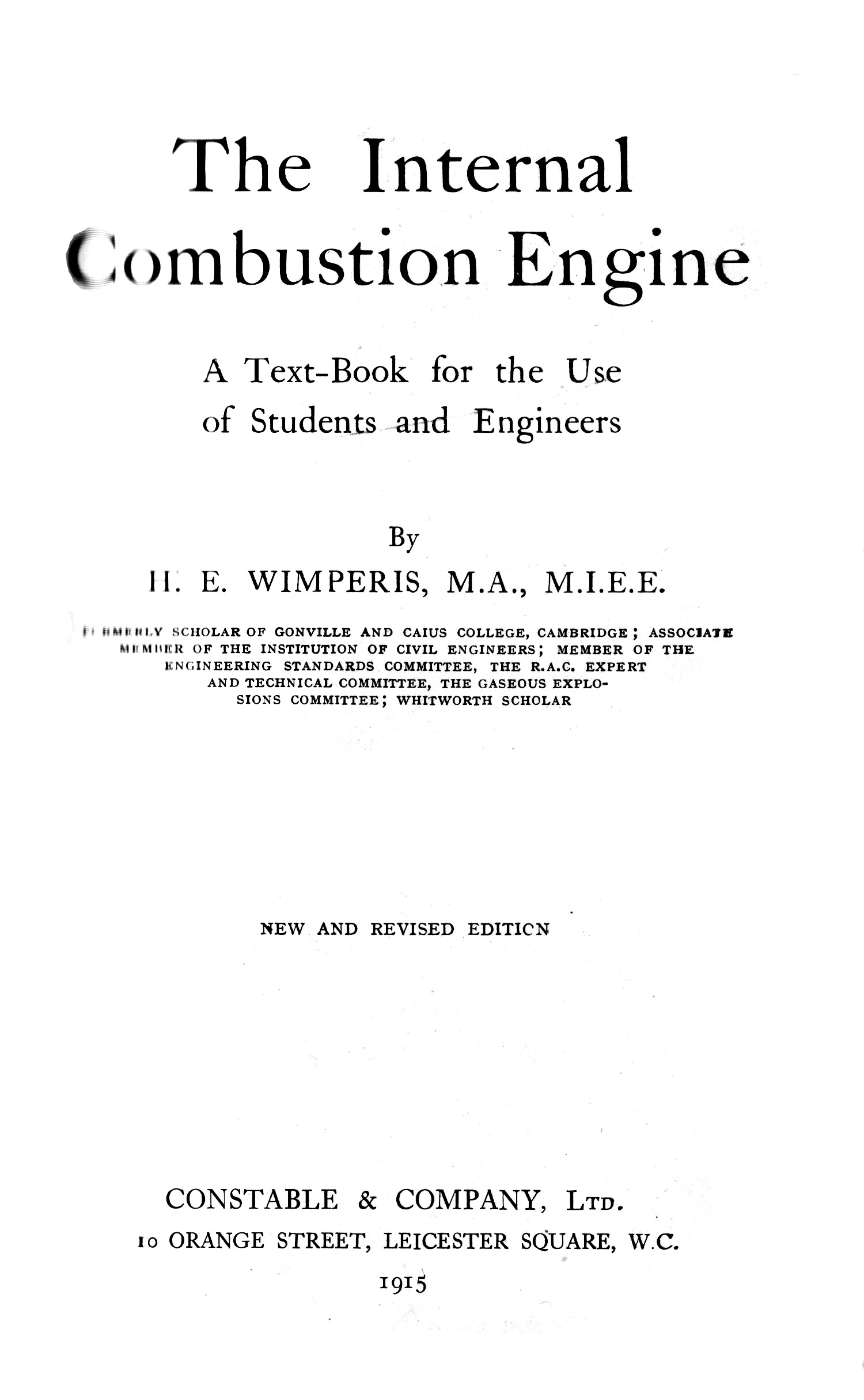 엔진 트렌드를 설명하는 Frontispiece (Internal Combustion Engines, Wimperis, 1915)