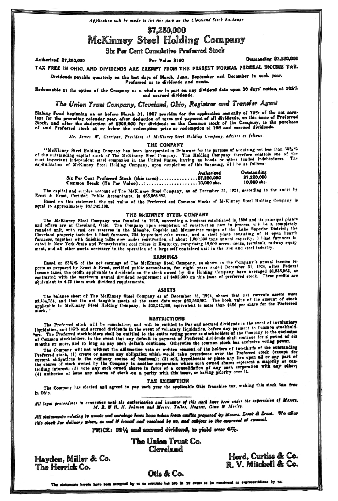 우선주 트렌드와 관련된 Advertisement for the McKinney Steel Holding initial preferred stock offering of 1925.
<p>James W. Corrigan held 40 percent of McKinney Steel Stock. He lacked the funds to purchase th" /> <figcaption>Advertisement for the McKinney Steel Holding initial preferred stock offering of 1925.</p>
<p>James W. Corrigan held 40 percent of McKinney Steel Stock. He lacked the funds to purchase th 자료입니다. 출처: Wikimedia Commons, 라이선스: Public domain.</figcaption></figure></p>
<figure class=